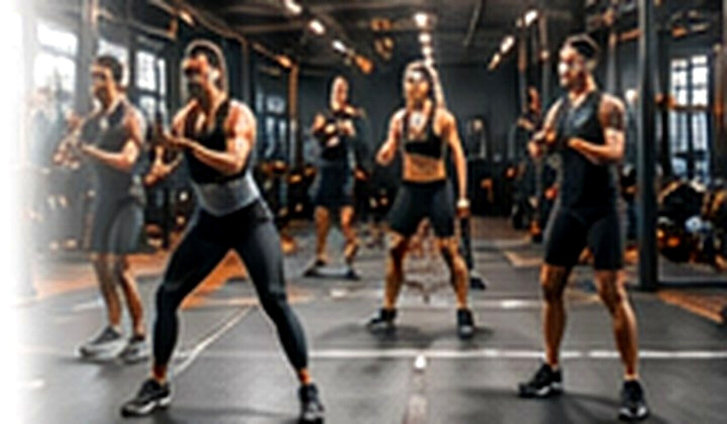 Group fitness class in modern gym